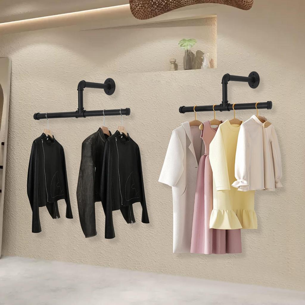 TORIBIO Cabide Roupas Kit DIY de 2 Tubos, Suporte de Parede, Ferro,