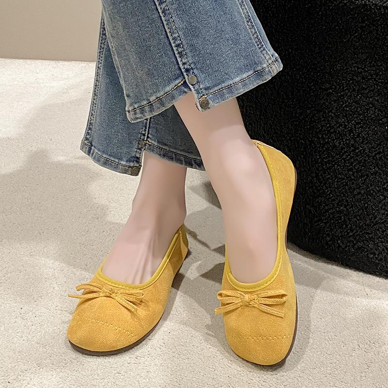 2025 summer new retro gentle ballet flats bow shallow mouth single shoes large size soft sole beanie shoes women
