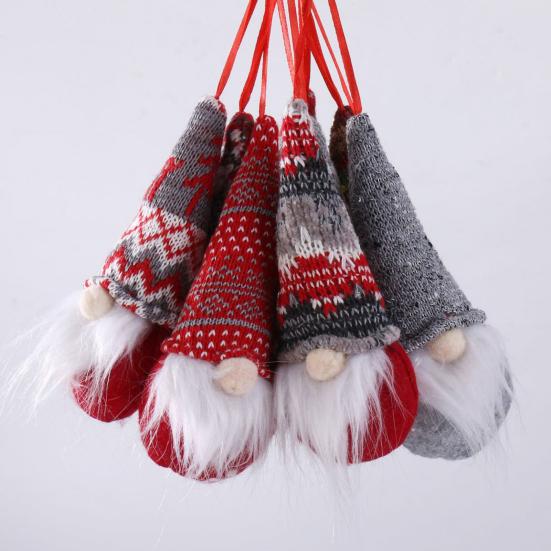 Vánoční skřítek závěsná ozdoba ručně vyrobená pletená čepice bez tváře trpaslík elf plyšová panenka zimní sváteční párty vánoční stromek závěsná dekorace