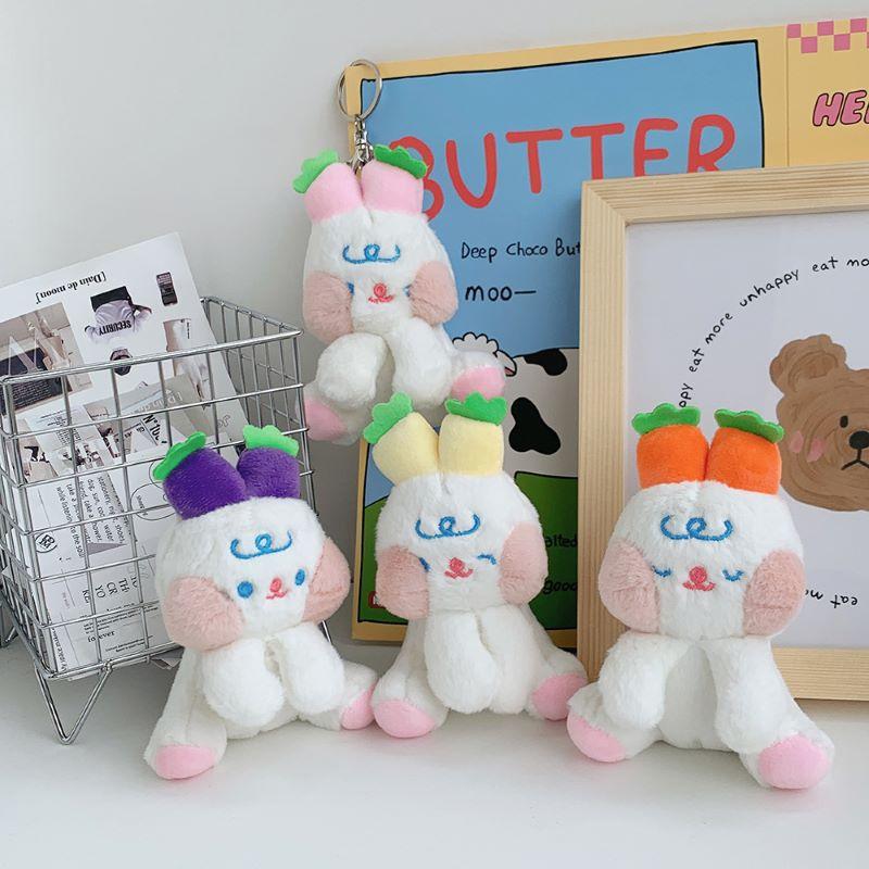 Ins Style Cartoon Plush Radish Rabbit Doll Mini Machine Doll School Bag Pendant Keychain Girl Heart Doll