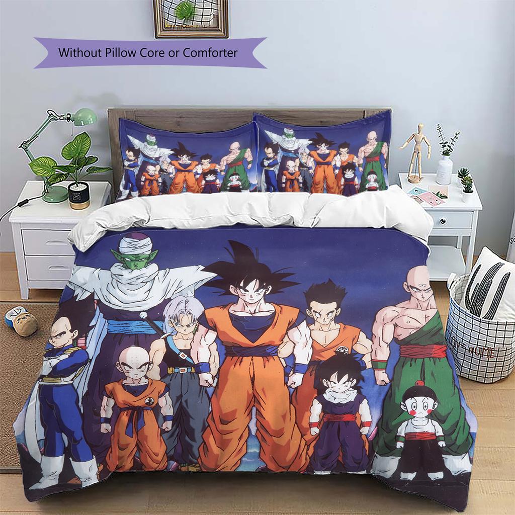 Dragon Ball Muster Bettwäsche Heimdekoration Geburtstagsgeschenk (1 Bettbezug + 2 Kissenbezüge, ohne Füllung)