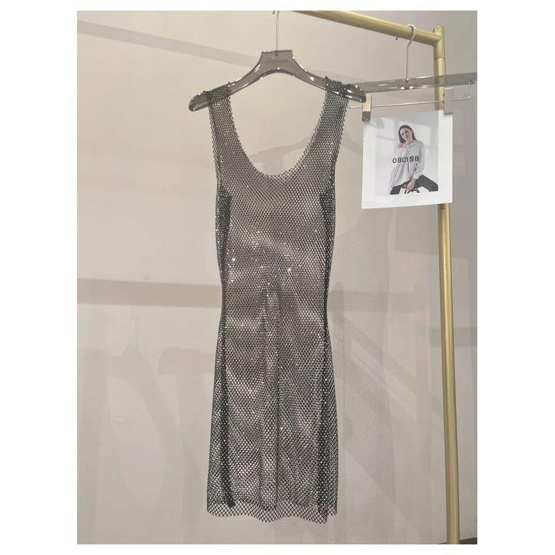 Mesh See through round Neck Neck Dress Sleeveless Hollow Mesh See through round Neck Dress