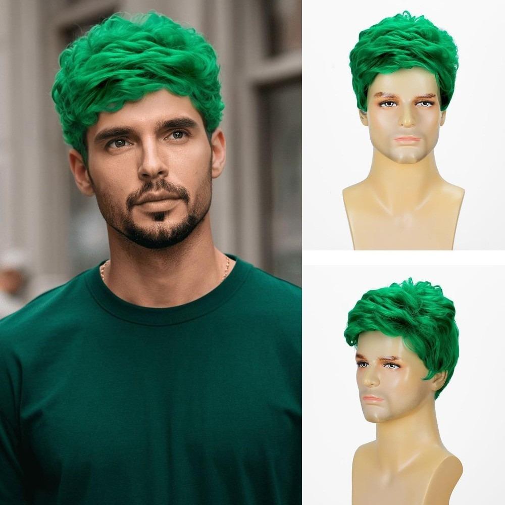 Green White Orange Men Wig with Bangs Natural St. Patrick's Day Wigs Carnival Party
