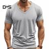 Herren Sommer T-Shirt Kurzarm V-Ausschnitt Einfarbig Schnelltrocknend Locker Pullover Mittellanges Oberteil für Sport Büro Dating