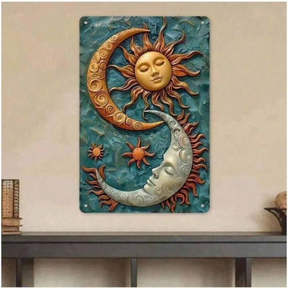 Metal Wall Art Sun Moon Mystic Galaxy Vintage Tin Sign