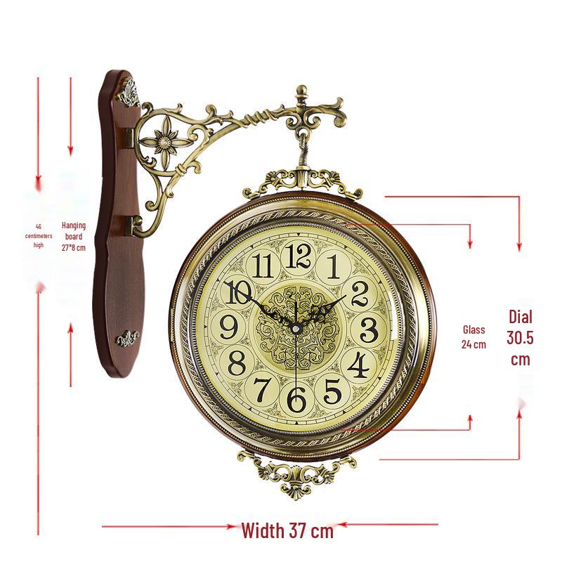 European Retro Double-Sided Silent Wall Clock - Large Antique Style for Living Room