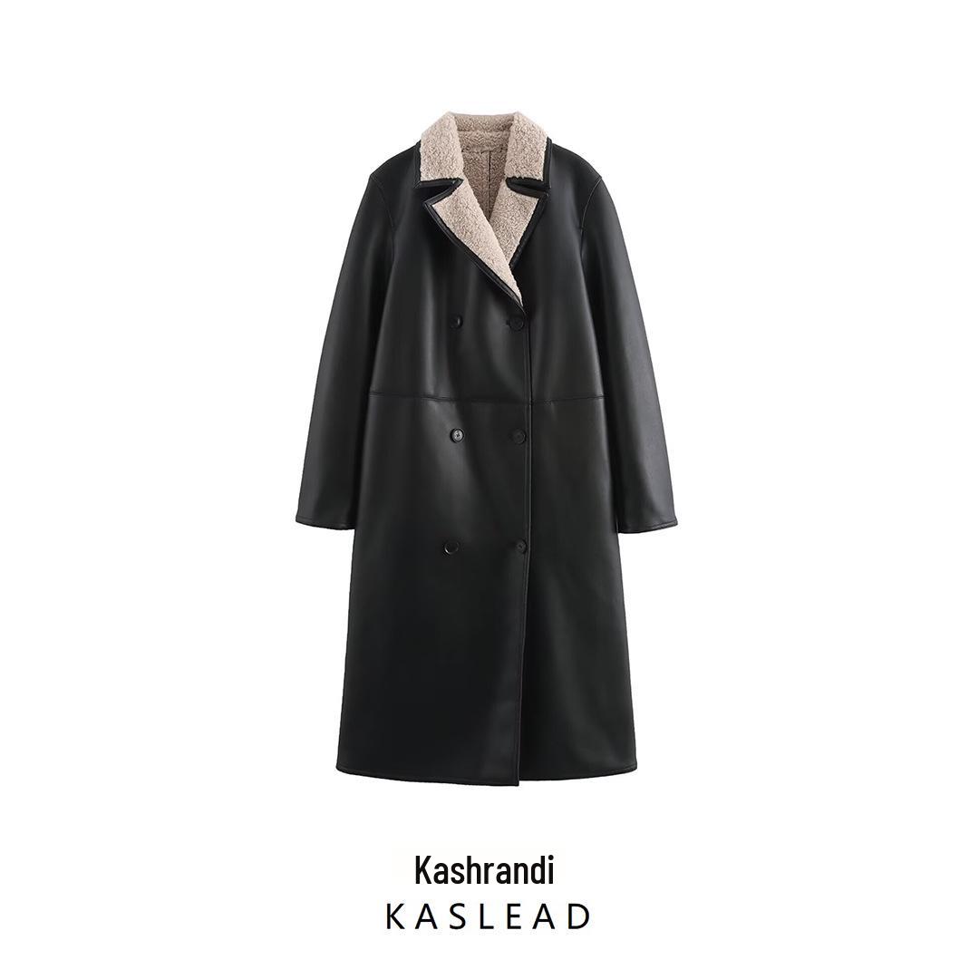 

2024 Women s Winter Fashion Double-Sided Long Sleeve Lapel Overcoat XS