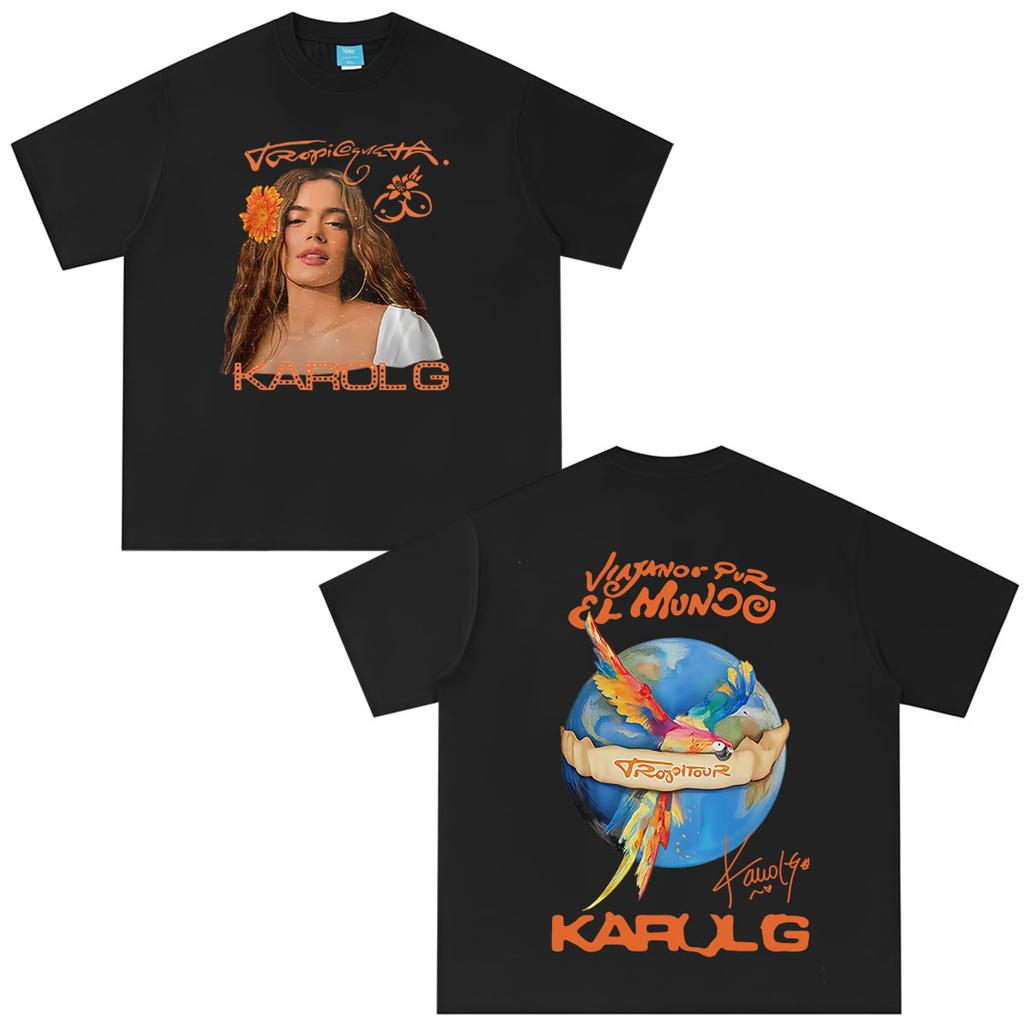 Karol G Viajando Por El Mundo Tropitour 2026 Graphics T-shirt Men Women Fashion Top Short-sleeved Cotton Casual Loose T-shirts