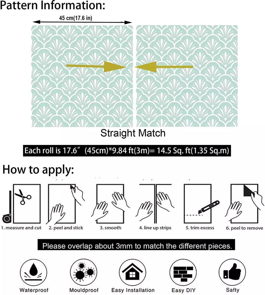 Blau und Weiß Abziehen und Aufkleben Tapete Damaskus Rankwerk Fächer Selbstklebende Vorgeklebte Tapete Möbelaufkleber Heimdekorativ