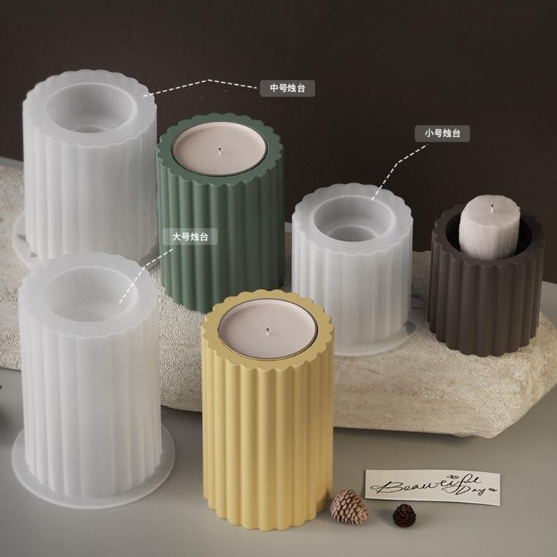 Kerzenhalter-Harzformen, gestreifter zylindrischer Kerzenständer, Silikonform, einzigartiger Kerzenständer, Epoxidgussform zum Selbermachen