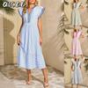 Vestidos Casuales de Moda para Mujer Verano Primavera Cuello en V Manga Corta
