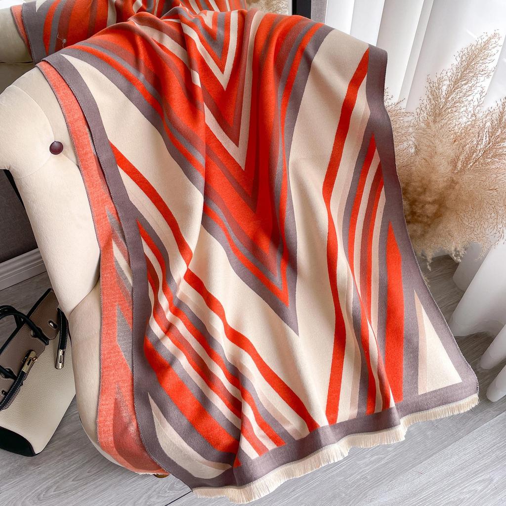 Imitation Cashmere Scarf Women'S Stripe Warm Scarf Air-Conditioned Room Shawl Double-Sided Multi-Purpose Factory