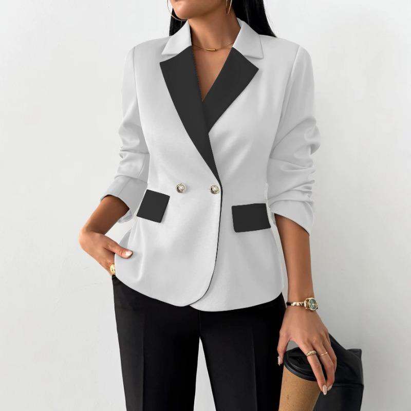 Women S Color Block Lapel Long Sleeve Blazer Coat