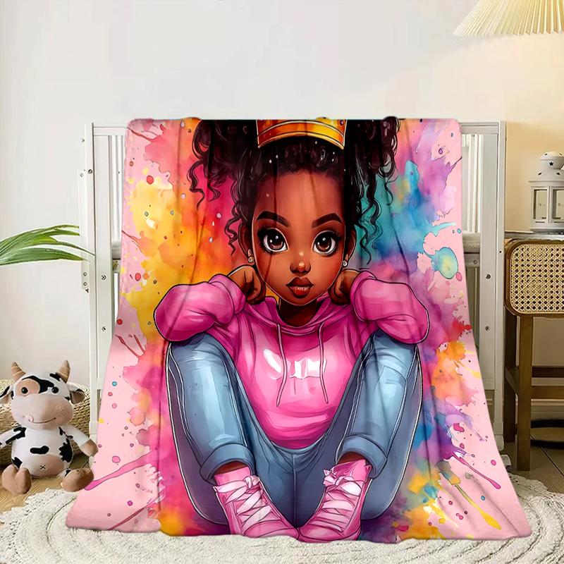Black Princess Magic Celebration Blanket Flannel Blanket for Bed, Sofa, Camping, Hiking, Picnic Essentials, Gift for Family Fan Gifts