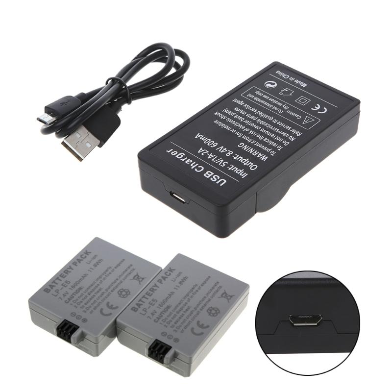 Carregador de Bateria USB para canon LP-E5 EOS 1000D 450D 500D Kiss F Kiss X2 Rebel Xsi