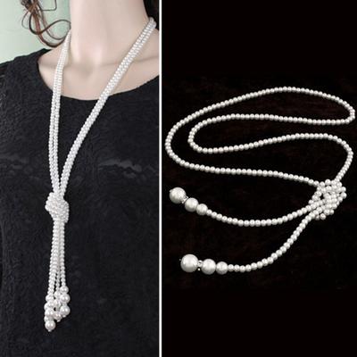 Trendy Faux Pearl Necklace Long Tassel Cozy Wear Dress-Up