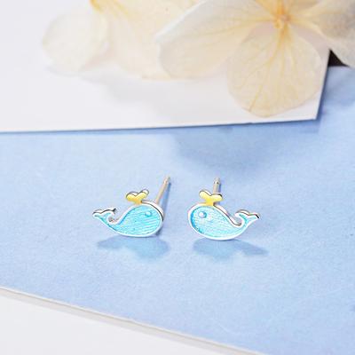 Orecchini Balena Azzurra Carina 925 Argento Sterling Orecchini Animali Marini Per Donna Ragazza Regalo Boucle D'oreille S-e646