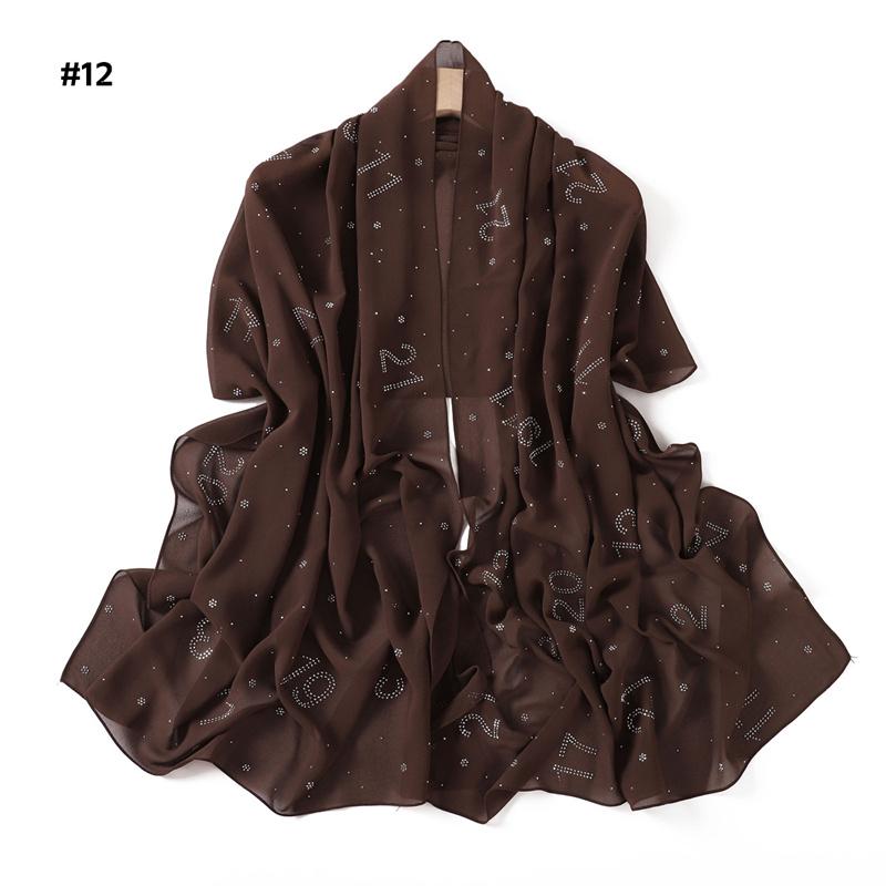 Rhinestone Arabic Numerals Beads Bubble Chiffon Hijab Shawls Women Wrap Elastic Muslim Full Cover Islam Foulards Bonnet Headband