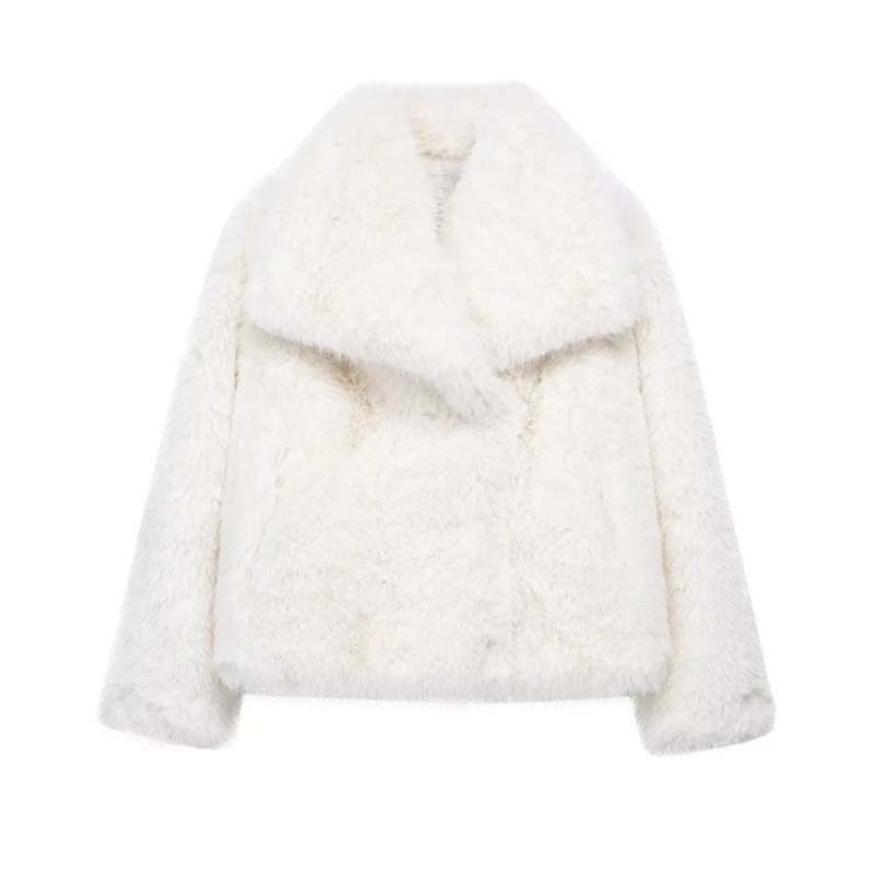 Women's Fall Winter Faux Fox Fur Jacket Fashionable Turn-down Collar Coat Luxurious Cozy Solid Color Overcoat