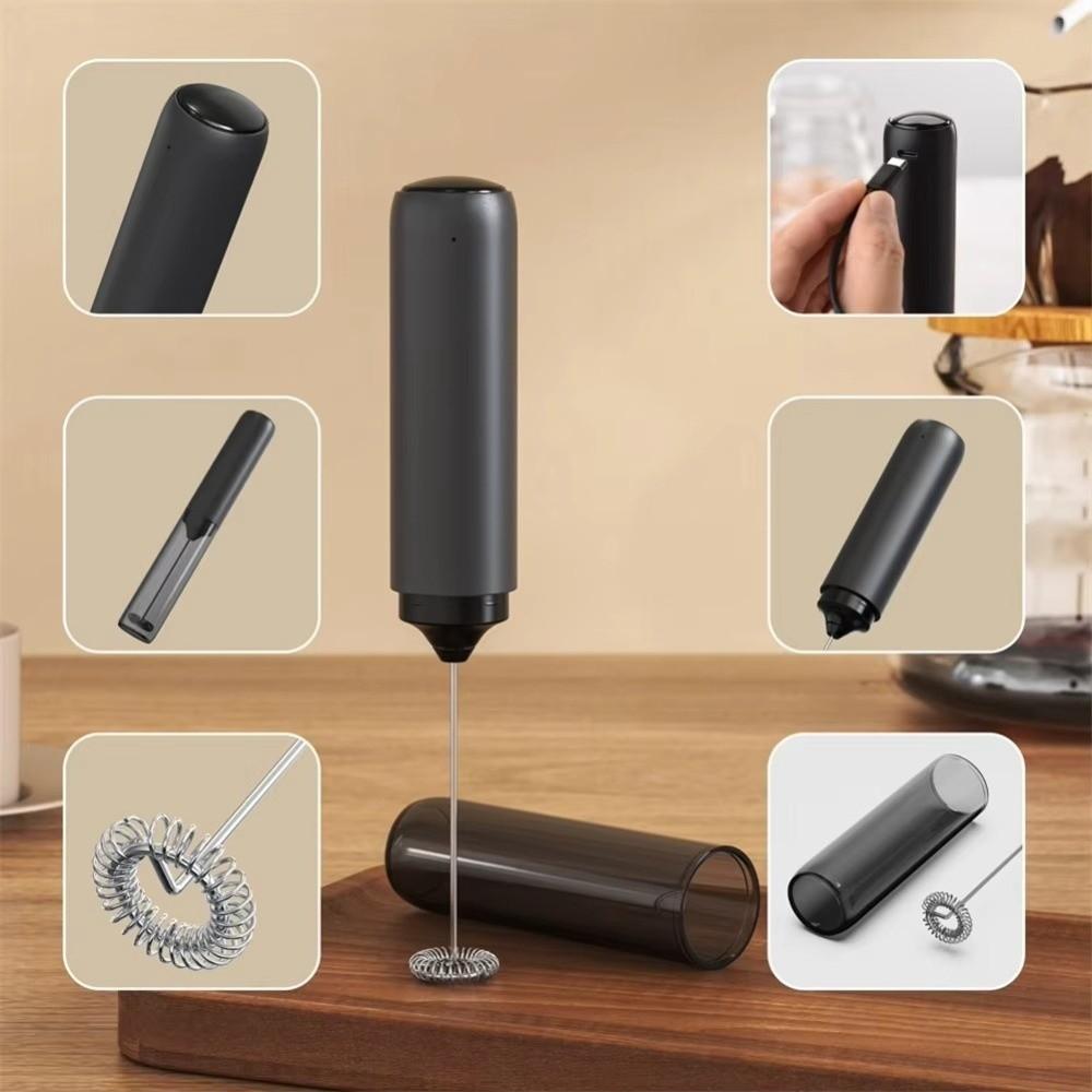 USB Charging Electric Milk Frother Stainless Steel Milk Frother Beater Coffee Mixer  Household Use