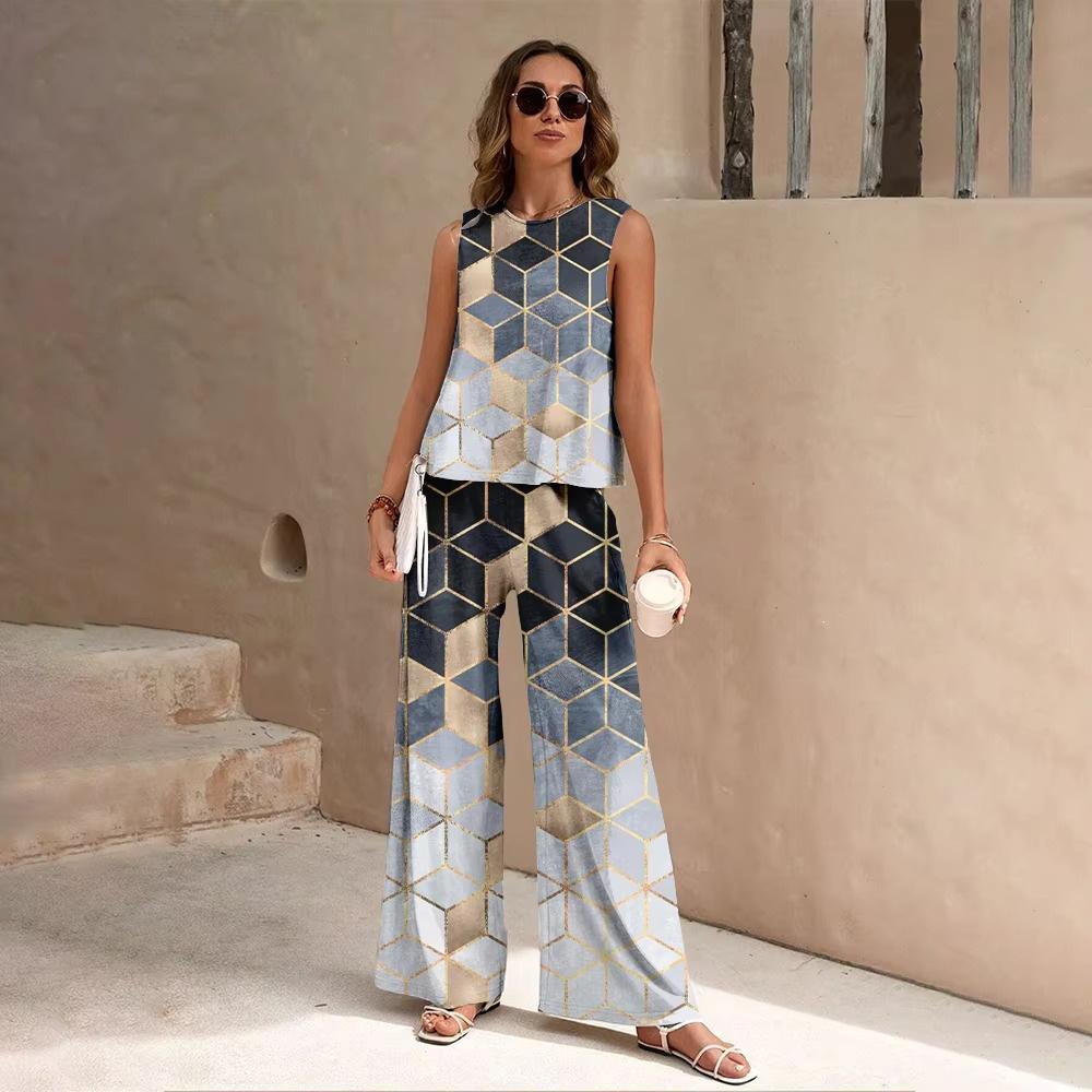 1116 New European and American Fashion Ethnic Geometric Tank Pants Set WN11+MRO6