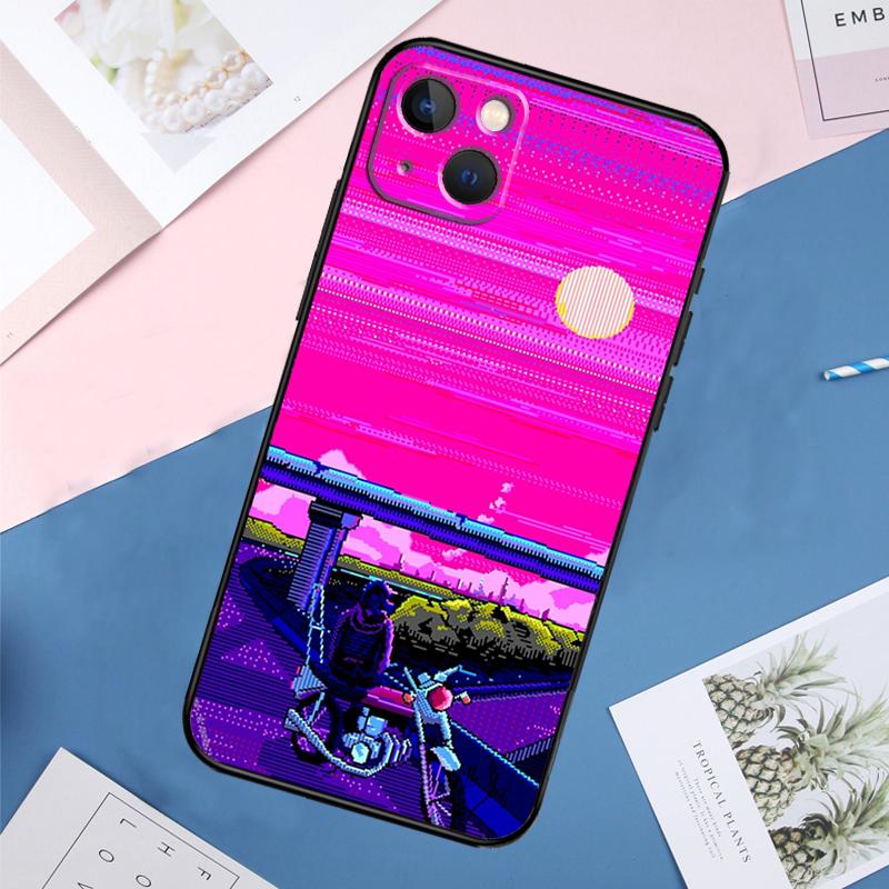 Anime Vaporwave Glitch Case For iPhone 14 15 16 Pro Max 11 12 13 Mini X XR XS Max Plus Phone Back Cover