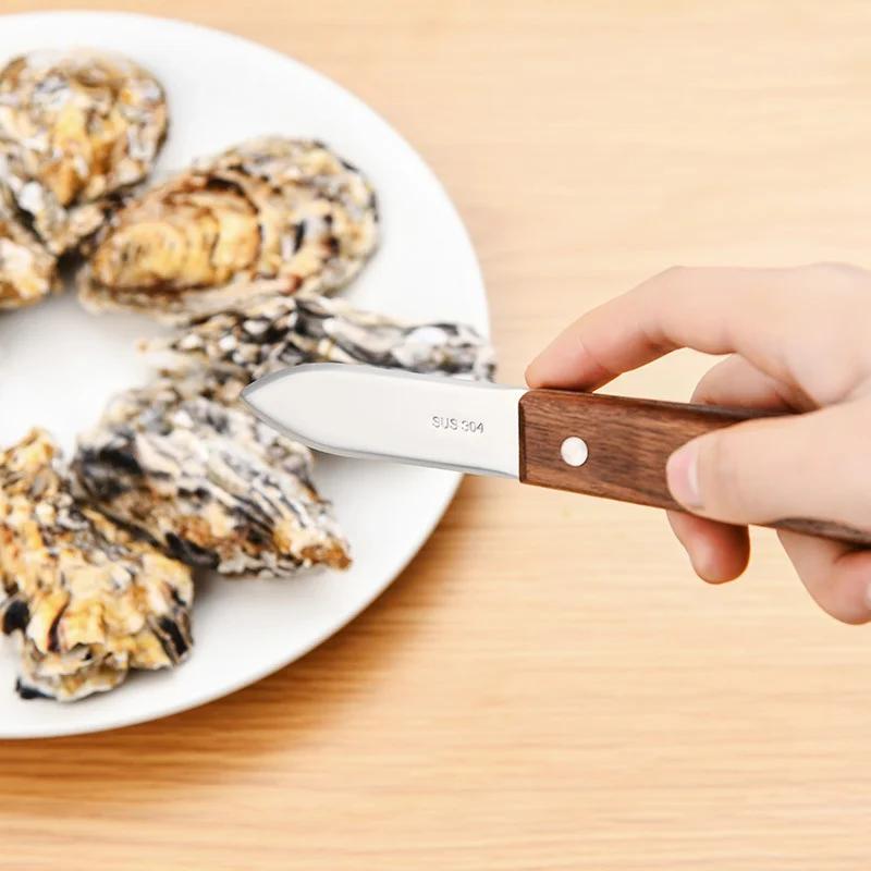 Nerezový nůž na ústřice s dřevěnou rukojetí Škrabka na lastury Nástroj na otevírání lastur Kuchyňský doplněk na mořské plody Snadno použitelný