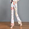 2024 Summer Women's Slimming Stretchy Micro-flare Long Pants with Printed Elastic Waist