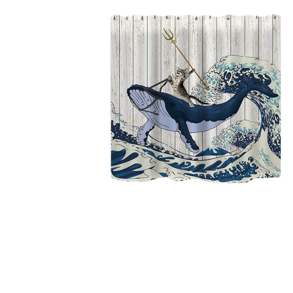 Shower Curtain Four-Piece 3D Digital Printing Shower Curtain Underwater Animal Bathroom Partition Shower Curtain