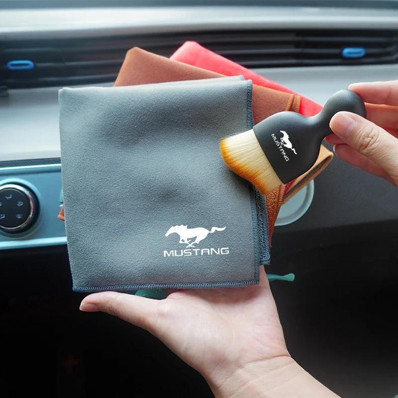 New 2026 Car Sticker 2025 Hot Car Towel Cleaning Drying Cloth With Duster Clean Brush for Ford Mustang Shelby GT 350 500 Cobra 2