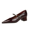 Korean Retro Patent Leather Pumps, Pointed Toe Buckle Design Block Heel Shoes, Simple Comfortable Mid Heel Daily Casual Office Dress Shoes for Women