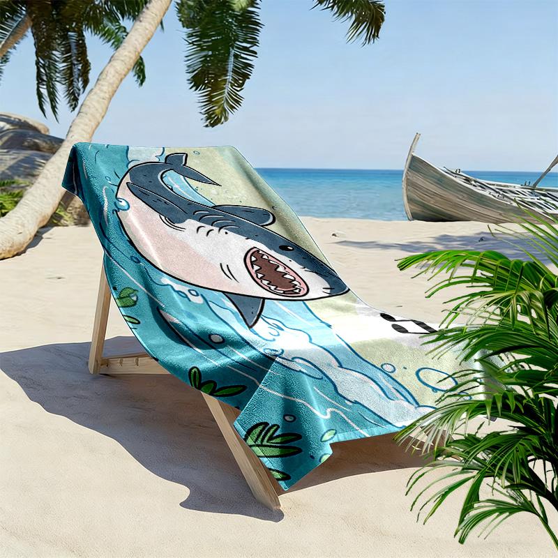Shark 2D Flat Print Beach Towel, Large Soft Quick Dry Towel for Beach Camping SwimmingXSTJ0915478