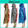 Halloween Dinosaur Costume Cape For Kids Dragon Dress Up Hooded Cloak Spiky Dinosaur Scales Design