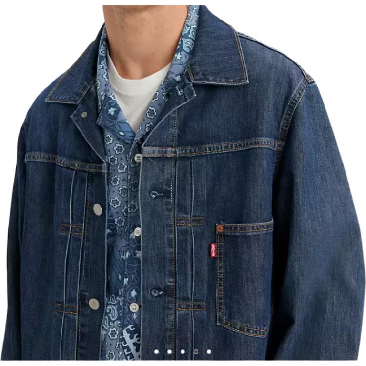 Levis Vypraná džínová bunda s jedním knoflíkem a dlouhým rukávem Pánské bundy Námořnická modrá A3174-0001