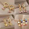 Crystal Fruit Cherry Drop Earrings For Women Stainless Steel Pink Cherry Earring Femme Fairy Fashion Boho Jewerly Gift