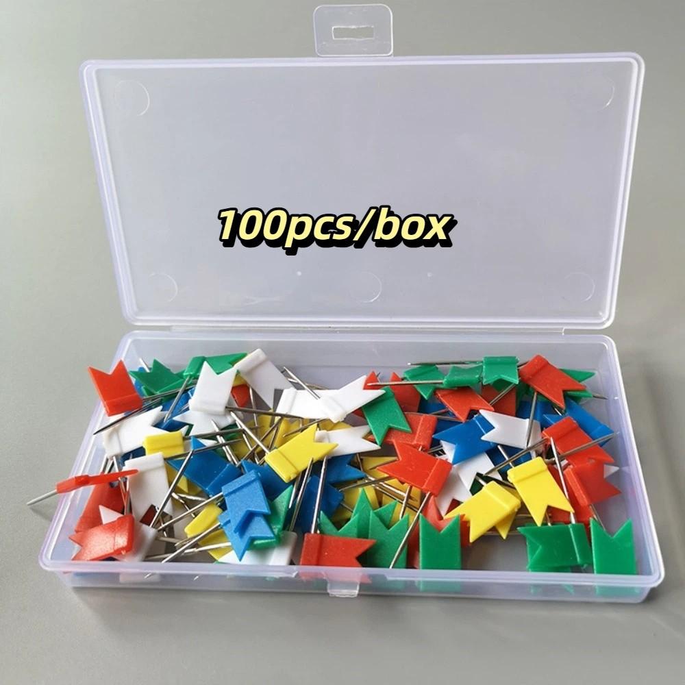 100pcs/box Bright Colors Colored Push Pins Easy Insert Reliable Material Drawing Tacks 100 Pieces Box Stable Fixing