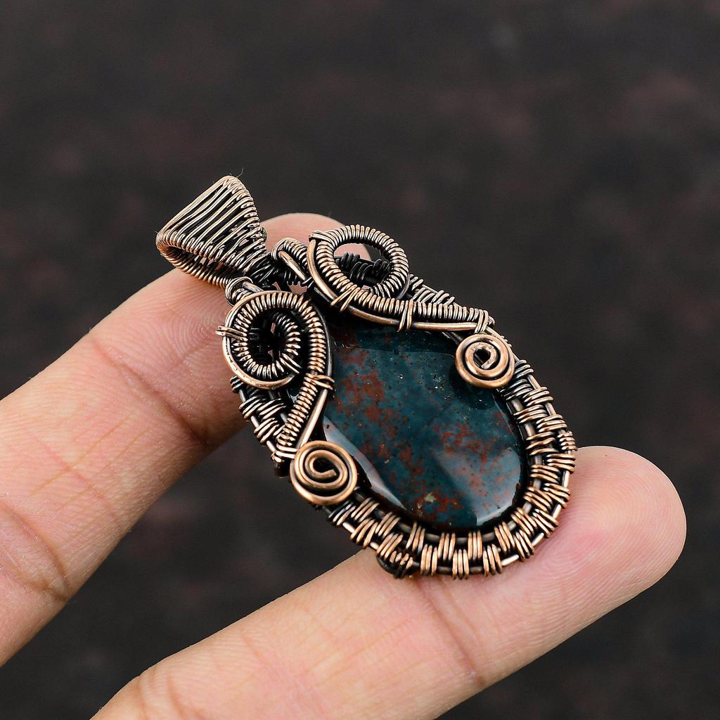 Bloodstone Pendant Copper Wire Wrapped Pendant Handmade Pendant Amazing Copper Jewelry Dainty Pendant For Gift Wire Wrapped Gemstone Jewelry