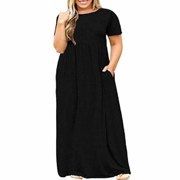 Plus Size Women Casual Loose Short Sleeve Round Neck Fashion Dress