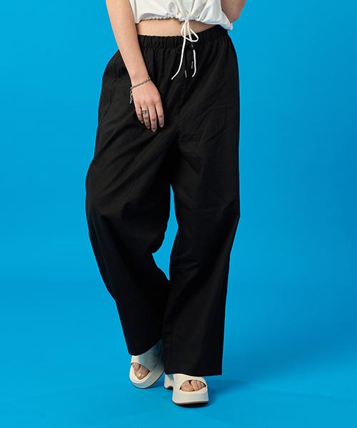 KOLEAT Summer Linen Wide Slacks Elastic Waist Pants [Black]