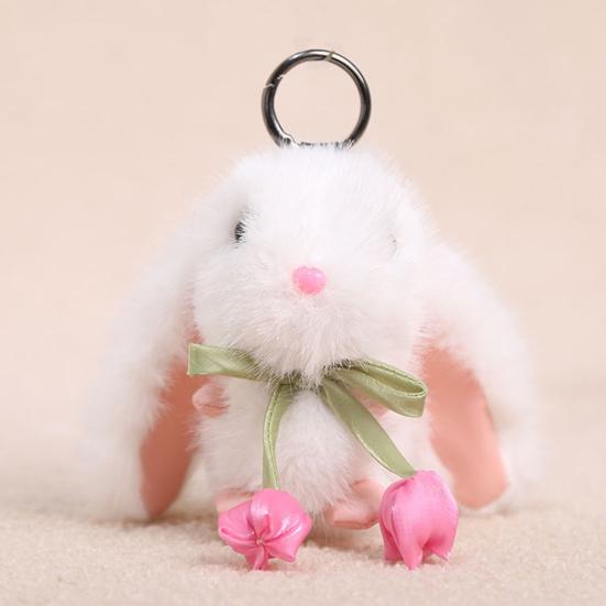 Tulip Lop-Eared Rabbit Doll Pendant Plush Keychain Soft Skin-Friendly Cute Bunny Bag Charm