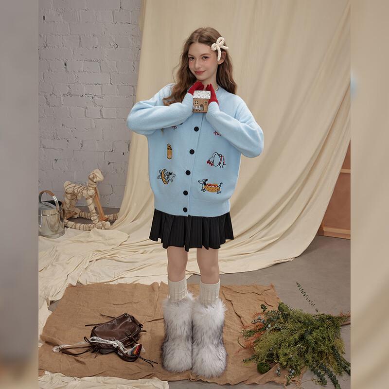 UNIFREE Women's Dog Embroidery Knitted Cardigan