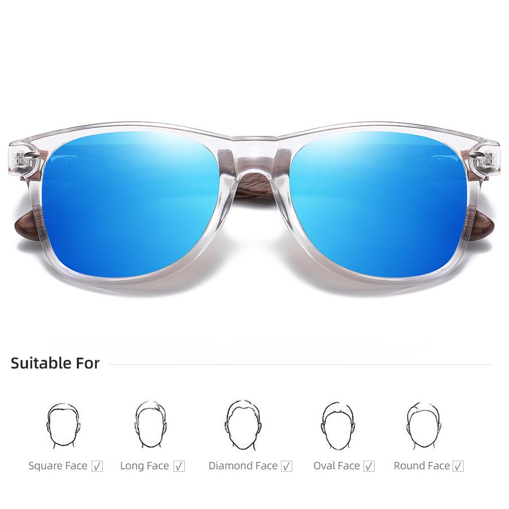 XUEDIAO Transparent PC Frame With Wood Tmeple Sun Glasses Polarized for Men Women Fashion Handmade Sunglasses