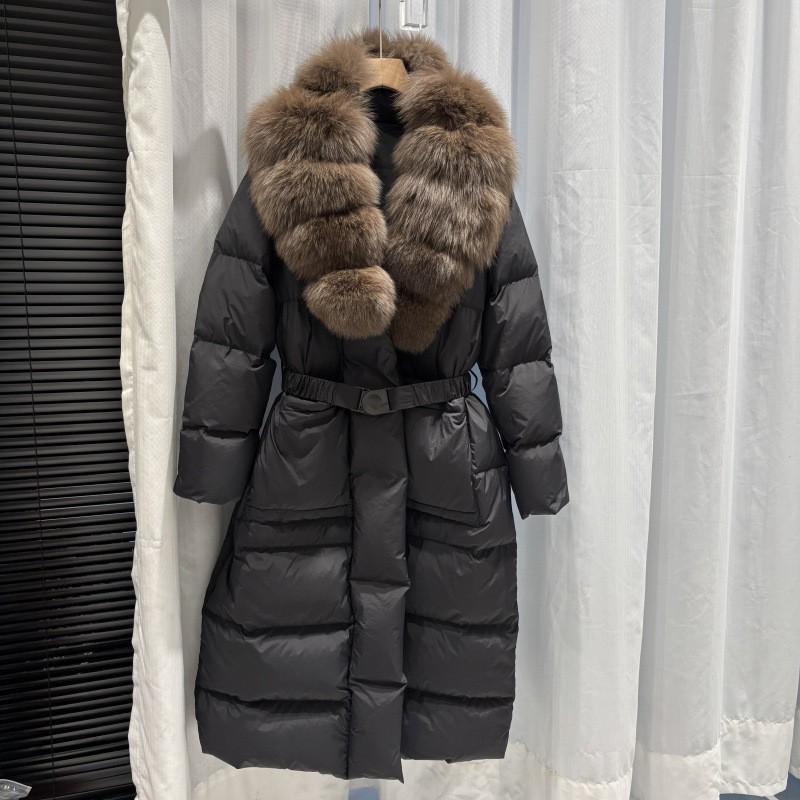 Womens Winter Down Coat With V-Neck Slim Fit Mid-Length 50% Duck Fill Thick Warm Outerwear Cold Season