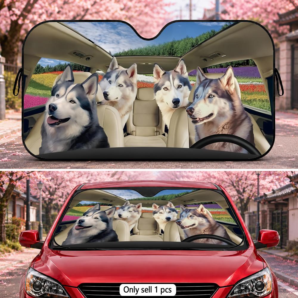 Husky Dog Driver Sun Visor Car Front Window Windshield Sunshade Five-Layer Aluminum Foil UV Protector Heat Shield