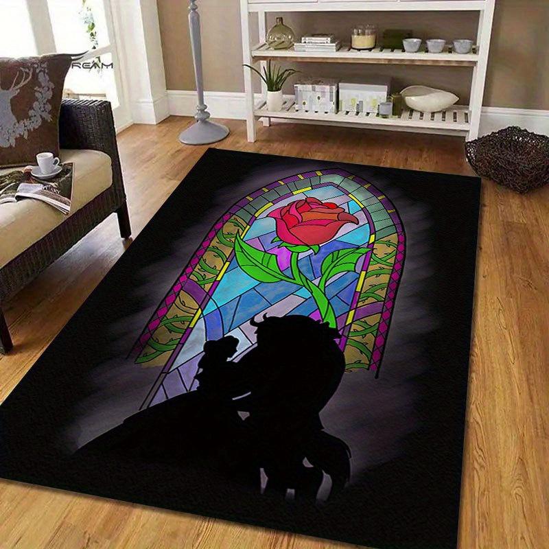 1pc beauty and the beast Pattern Carpet Area Rug Non slip Carpet Hand Washable Floor Mat Suitable For Living Room Bedroom Home Decor Room Decor