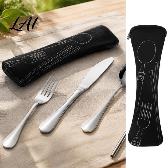 Washable Cutlery Pouch for Dining Portable Storage Bag Wear-Resistant Zippered Tableware Pouch Protective Zipper Straws Compact Bone Shaped
