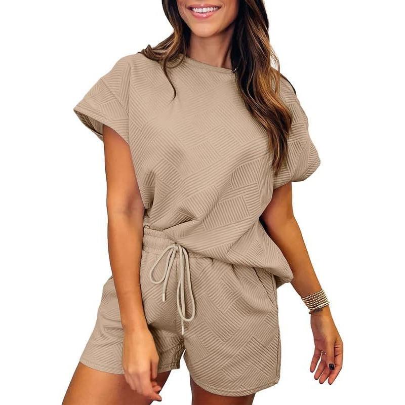 YYFS Moda dame ocazional vară primăvară culoare uni imprimeu mâneci scurte cu gâtul O pantaloni pantaloni costume