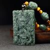 Natürliche Hetian Jade Drachen Anhänger Halskette, Grüne Qing Jade geschnitztes Tier Totem Amulett, Chinesischer Stil Jade Plakette für Männer Frauen
