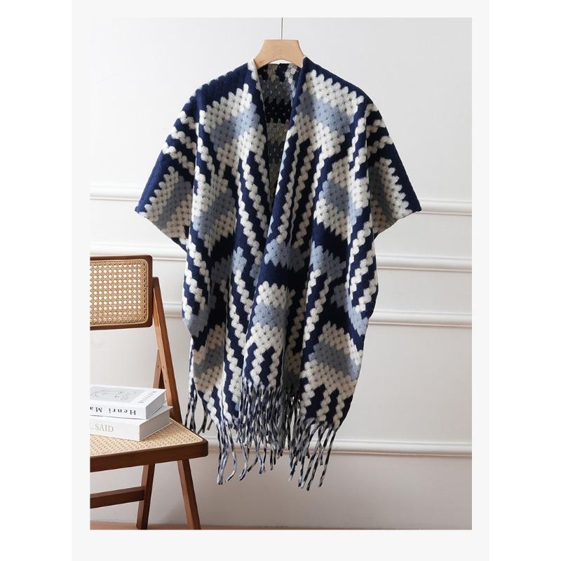 Women Long Ethnic Style Tassel Double Sided Warm Travel Shawl Cape