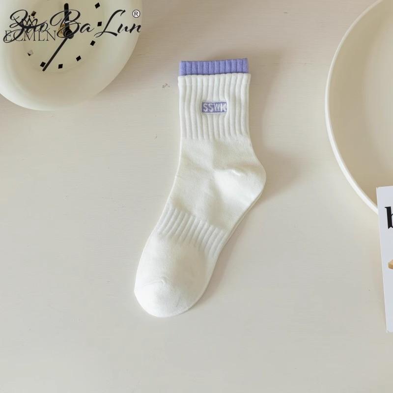 Women's Double Cuff Mid-tube Socks Breathable and Sweat-absorbing Cotton Socks Trendy Cotton Socks Casual Sports Socks for Women